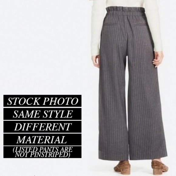 Uniqlo High Waisted Wide Leg Pants, Ankle Length Dark Grey Trousers - Picture 4 of 11